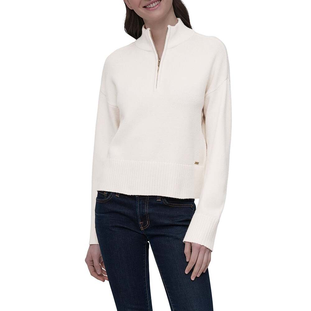 NWT DKNY Cream Quarter 1/4 Zip Pullover Knit Sweater Women's Size XS